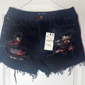 Zara Black Distressed Shorts Size 10